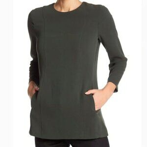 Theory Admiral Crepe Lauret Shift Long Sleeve Top, Cyprus Green, Size 6